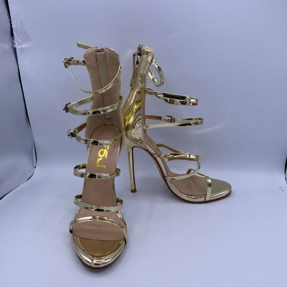 FSJ Gold Strappy Gladiator High Heel Sandals - Picture 4 of 9